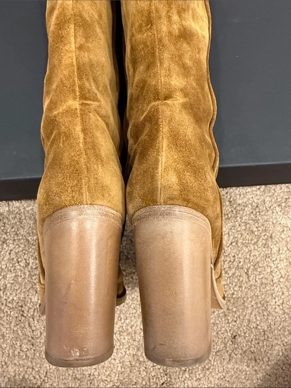 Laurence Dacade Camel Suede Over The Knee Boots EU 37 Stretch Back Basette style